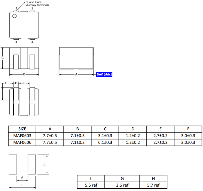 Mechanical Drawing - Laird MAF06 High-Current Low DCR SMD Power Inductor